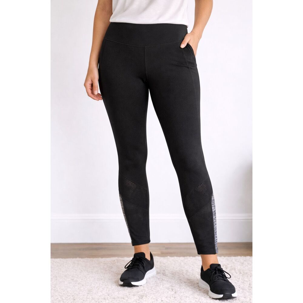 Tangerine Black Eyelet Side Pocket Crop Stretch Active Leggings Women’s Size L